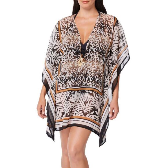 Bleu Rod Beattie RBUO2280 Women Sz L Black Animal Print Caftan Swim Cover Up $79 - Picture 6 of 8